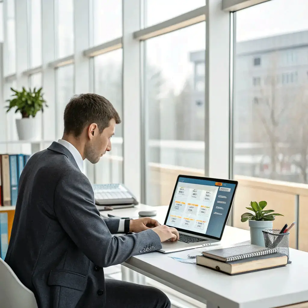 Homem trabalhando em um escritório moderno.