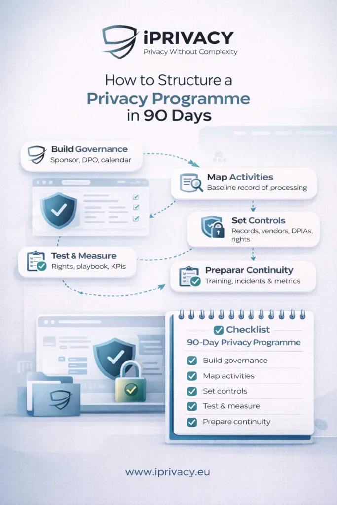 How to structure a privacy programme in 90 days — a GDPR guide for DPOs and privacy governance